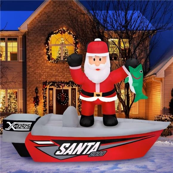 6 ft Santa Fishing Boat - Inflatable Outdoor Christmas Decorations - Picture 2 of 7